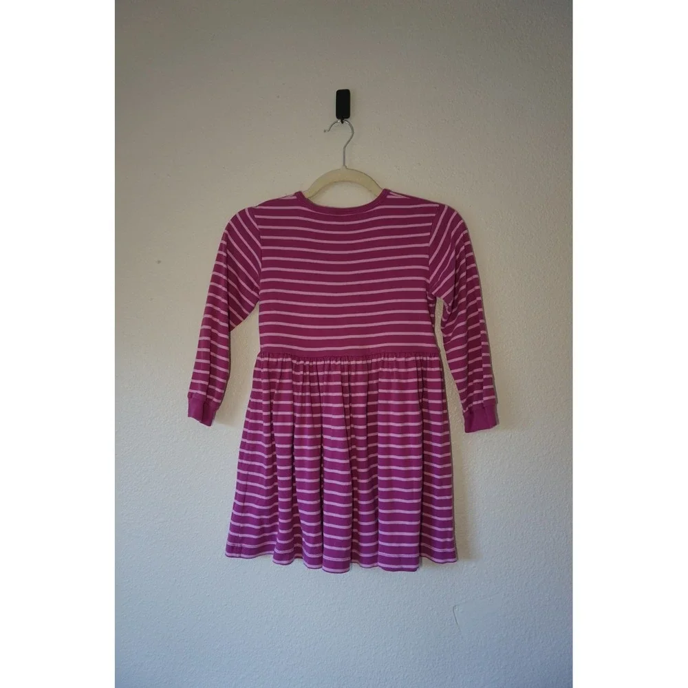 Hanna Andersson Henley Scandi Striped Long Sleeve Cotton Dress Pink 120 sz 6-7